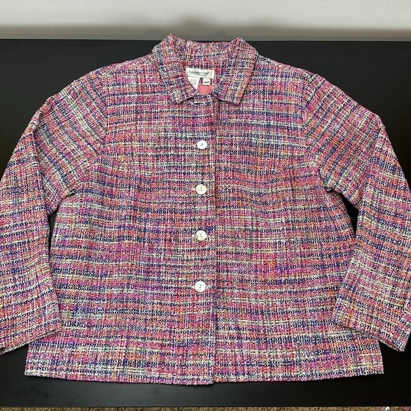 Vintage Coldwater Creek Rainbow Weave Silk Blend Jewel Boucle Jacket Blazer 14P - Picture 14 of 14